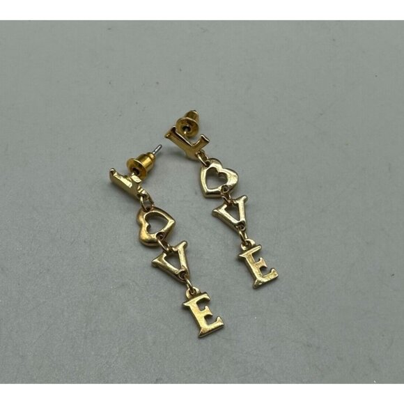 3/$30 Vintage Love Drop Earrings Gold Tone Letter Dangle Pierced Jewelry 1.5" - Picture 3 of 11